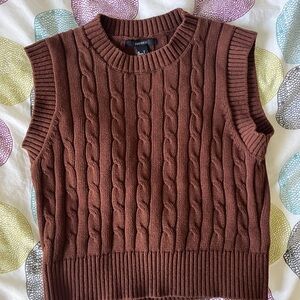 Forever 21 Brown Crew Neck Cable Knit Sweater Vest